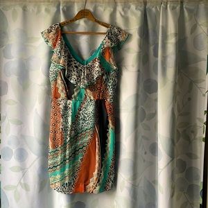 Teal, Orange, animal print dress